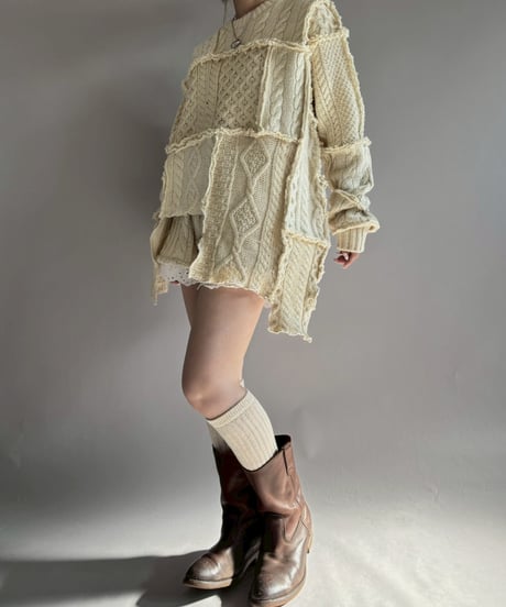 【RE;CIRCLE】 RE Aran Knit Patchwork Pullover Top / 251218-008