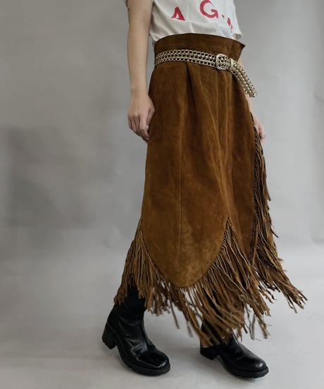 【USED】 Suede Leather Skirt Brown / 230304-017