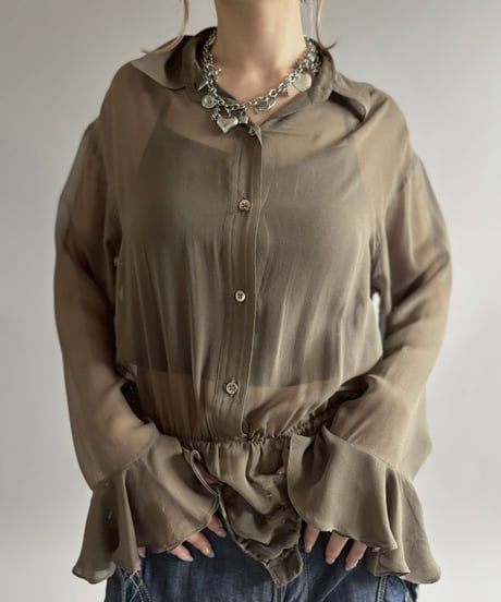 【USED】 100%SILK Sheer Leotard Blouse / 260425-023