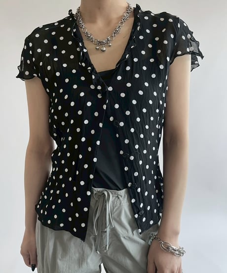 【USED】 Dot pattern S/S Sheer Top / 250526-013