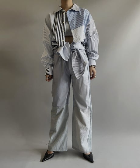 【RE;CIRCLE】 RE Patchwork Strip Pants / 230824-006