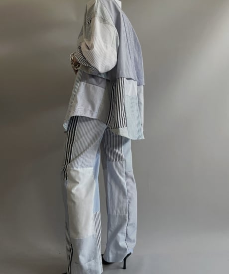 【RE;CIRCLE】 RE Patchwork Strip Shirt / 230824-003