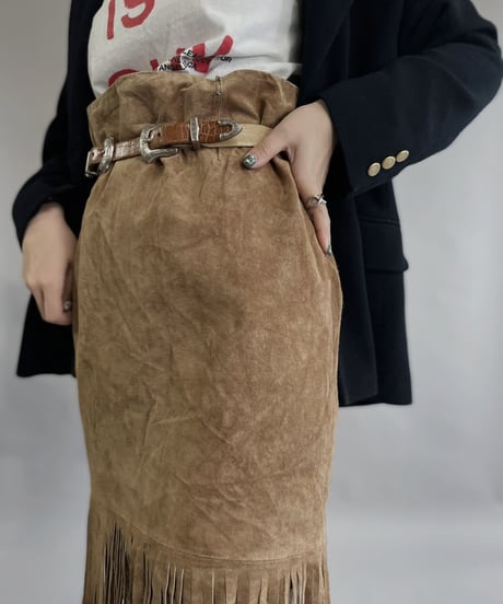 【USED】 Suede Leather Middle Skirt Beige / 230304-016