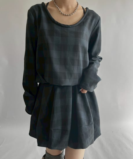 【USED】 Cop.Copine Balloon Hem Checked One-Piece  /251014-021