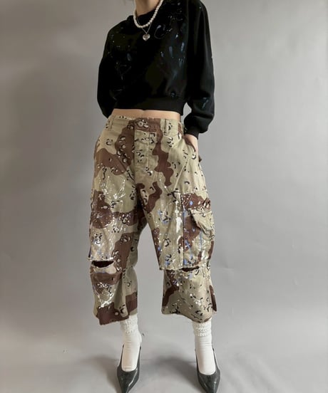 【USED】 Military Camouflage Cut Off Paint Pants /250925-003