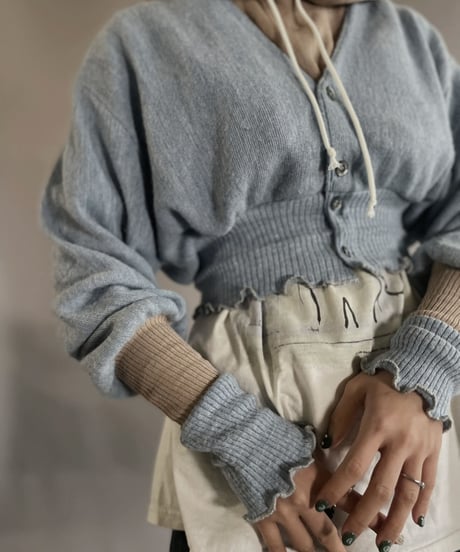 【RE;CIRCLE】 RE Acrylic Knit Cardigan + Hoodie Light Blue × Beige / 230220-006