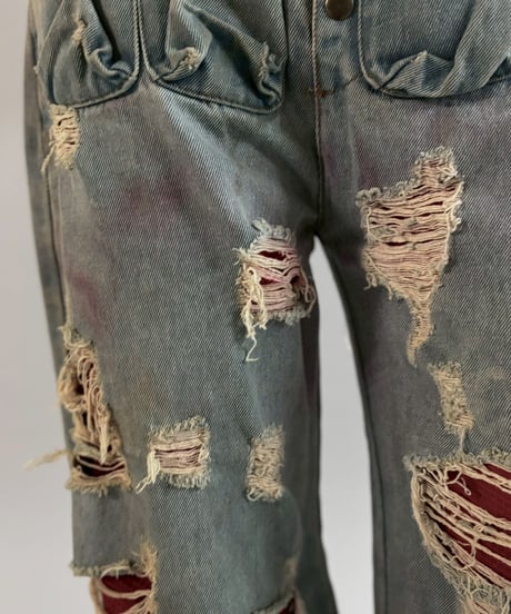【USED】 dirty punk Damage Denim Layered Pants /260607-017