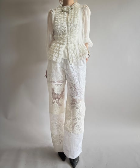 【RE;CIRCLE】 RE Crochet Lace Patch work Pants / 250731-010