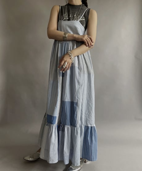 【RE;CIRCLE】 RE Patchwork Strip Shirt One-Piece / 230608-016