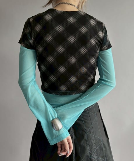 【USED】 Check Pattern H/S Sheer Top / 260425-006