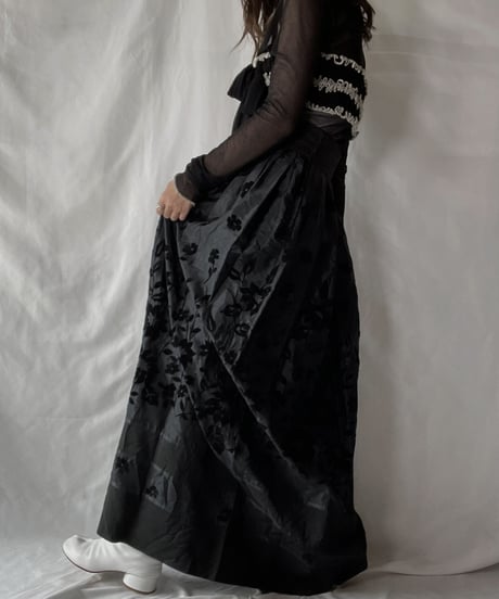 【USED】 Flower Patterned Poly Long Skirt/210921-032