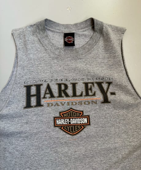 【USED】   Made in USA HARLEY- DAVIDSON Cut off Tank Top /250510-006