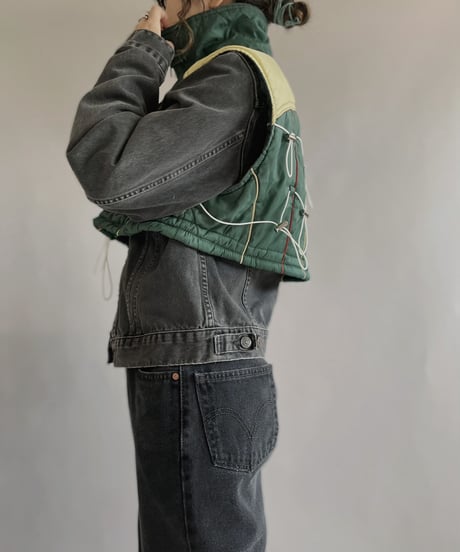 【RE;CIRCLE】 RE Draw Code Down Vest Green×White / 221215-004
