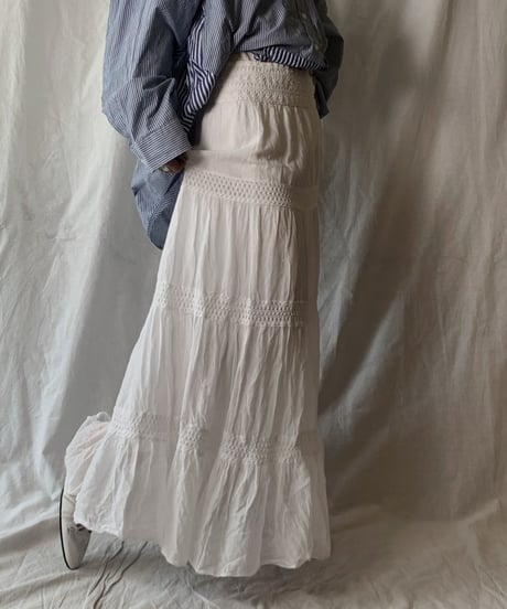 【USED】 White Cotton Long Skirt/210506-004
