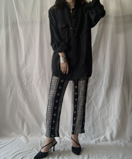 【RE;CIRCLE】 RE Lace Up Silk Pull Over Shirt① /210613-005