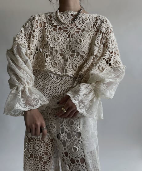 【RE;CIRCLE】 RE Crochet Lace Patchwork Tops / 220427-021