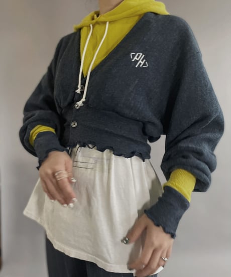 【RE;CIRCLE】 RE Acrylic Knit Cardigan + Hoodie Blue × Yellow / 230220-007