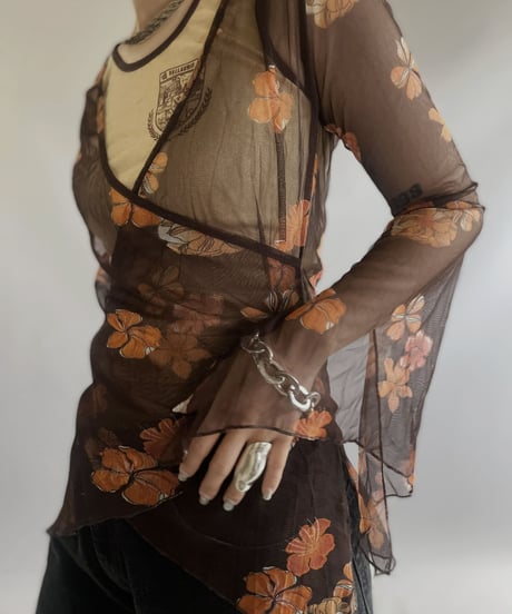【USED】 Flower Patterned Sheer Top / 230909-010