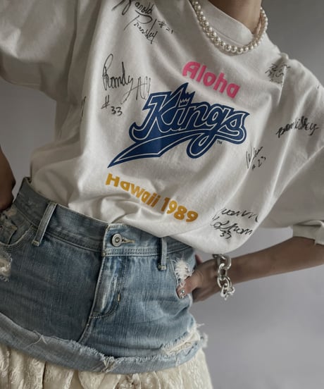 【USED】 Made in USA 89's Hanes Kings Sign T-Shirt/ 240429-028