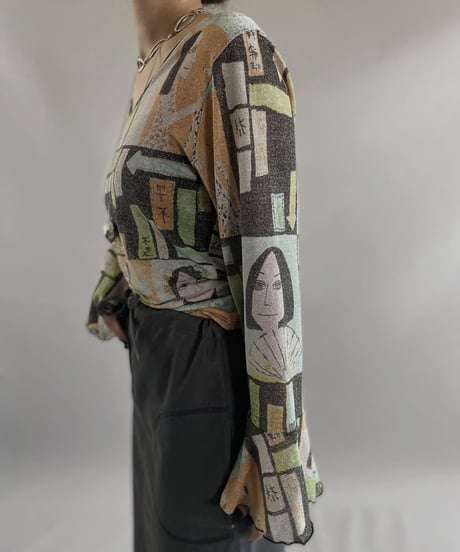 【USED】 Patterned L/S Power Net Top/ 231021-013