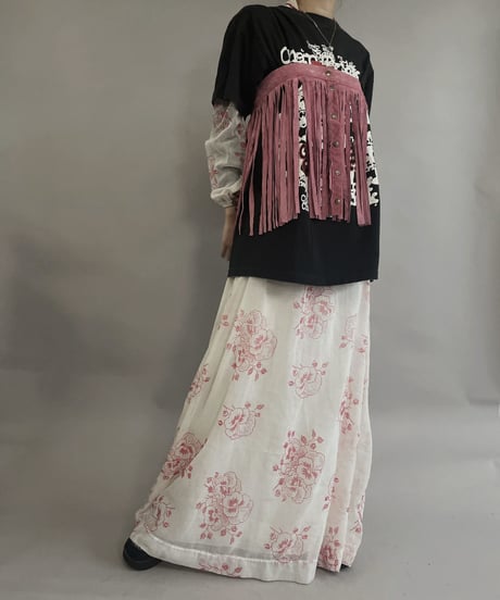 【USED】 Suede Leather Skirt Pink / 230304-001