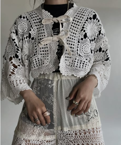 【RE;CIRCLE】 RE Crochet Lace Flare Sleeves Bolero / 220526-038