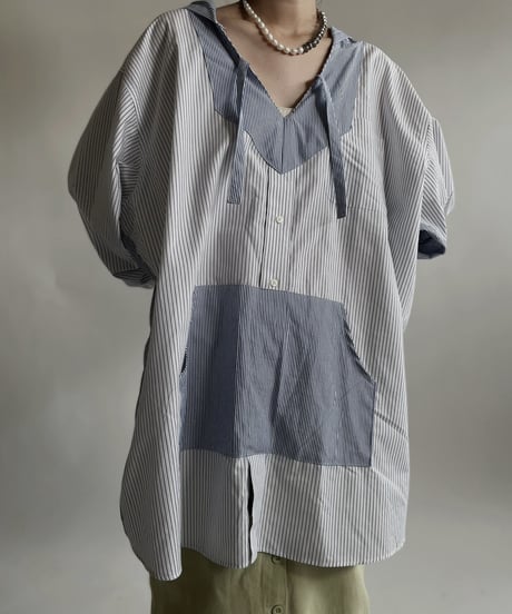 【RE;CIRCLE】 RE Stripe Shirt Mexican Hoodie / 220423-035