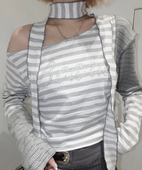 【RE;CIRCLE】 RE Border Off Shoulder Top /  250529-019