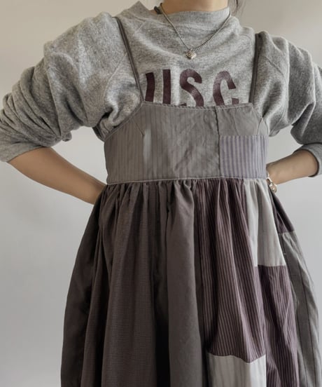 【RE;CIRCLE】 RE Patchwork Strip Shirt One-Piece Dyed GRY / 230824-014