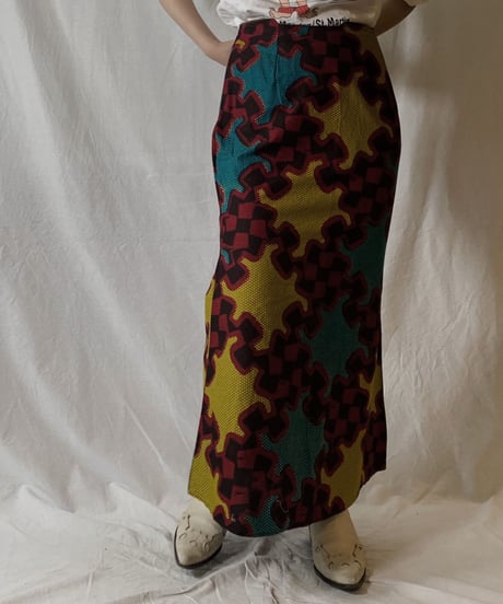 【USED】 African Batik Long Skirt/ 210604-045