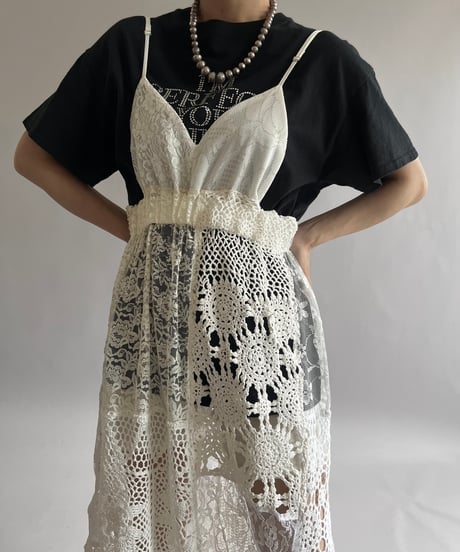 【RE;CIRCLE】RE Crochet Patch Back RBN Camisole One-Piece/250320-006