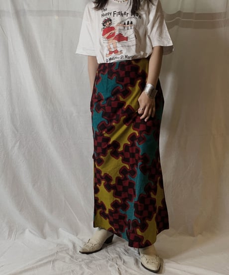 【USED】 African Batik Long Skirt/ 210604-045