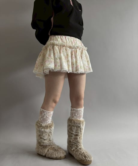 【USED】 Flower Pattern Frill Mini Skirt / 251115-009