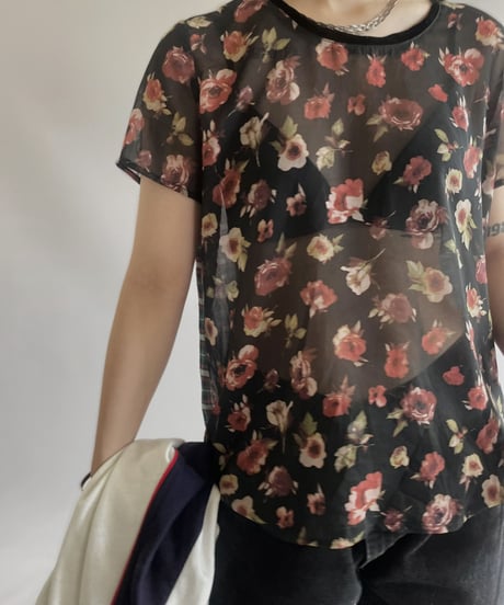 【USED】S/S Flower Patterned Sheer Top/ 230909-017