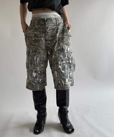【USED】 Military Camouflage Painted Cut off Shorts  / 250614-023