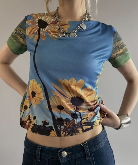 【USED】 Made in USA Sun Flower Print Top / 260704-022