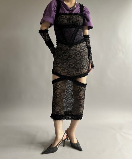 【USED】 Lace Patterned Long One-Piece + Arm/240729-055