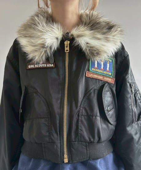 【RE;CIRCLE】  RE MA-1 Patched Fur Collar Short Jacket Black/ 251120-006
