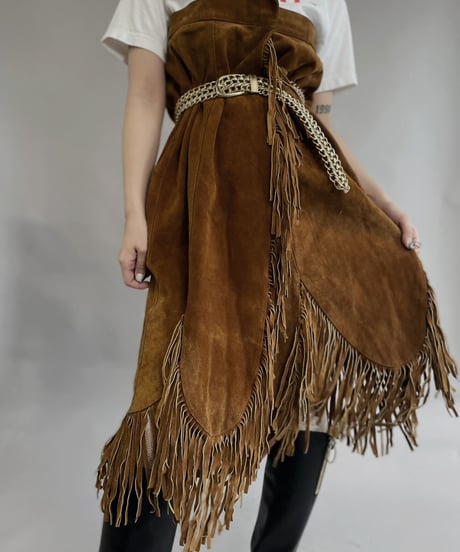 【USED】 Suede Leather Skirt Brown / 230304-017