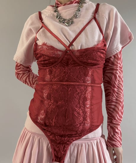 【USED】 Lace Pattern Camisole Leotard Top / 260307-028
