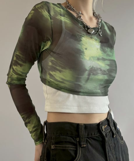 【USED】 Cropped Design Sheer Top / 260502-019