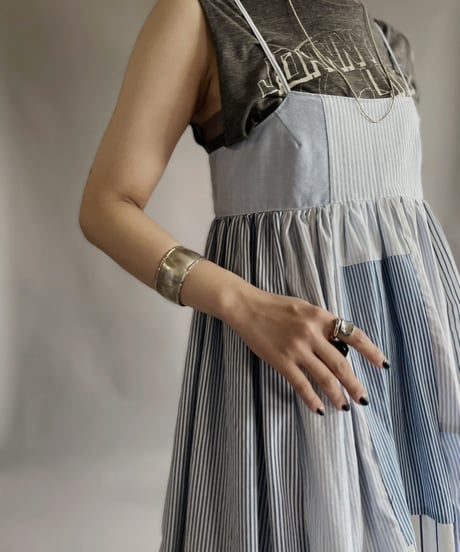 【RE;CIRCLE】 RE Patchwork Strip Shirt One-Piece / 230608-016