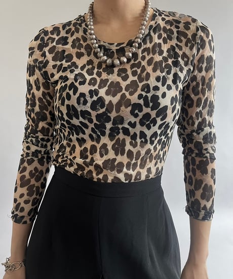 【USED】Leopard Patterned Sheer L/S Top /240907-028