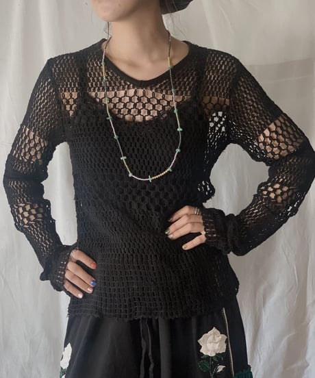 【USED】  L/S Crochet Knit Top/210407-008