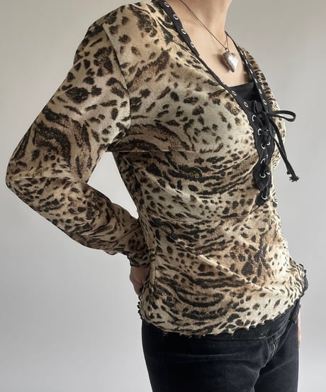 【USED】 Leopard Pattern Sheer Top /250301-002