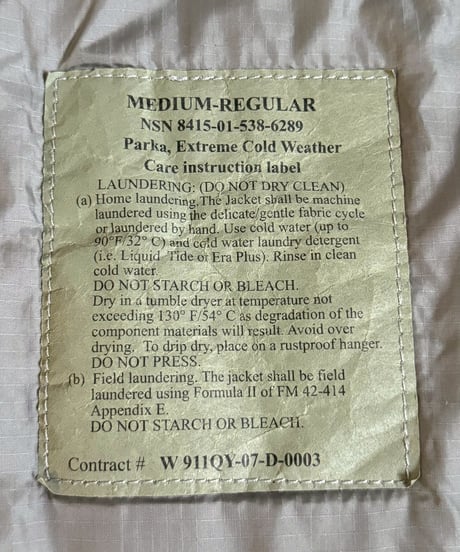 【USED】 U.S Army ECWCS Level7 Primaloft Parka Medium-Regular BOSTON / 260126-008