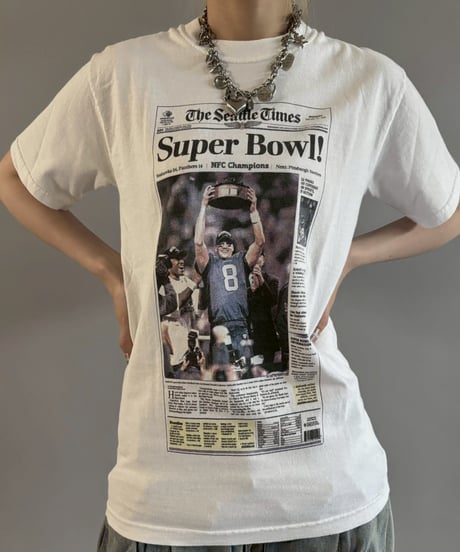 【USED】 06's JERZEES American Football Newspaper T-Shirt / 260607-016