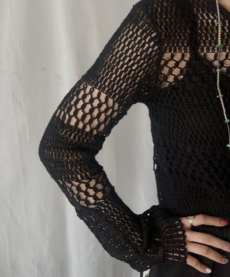 【USED】  L/S Crochet Knit Top/210407-008