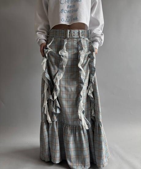 【USED】 PRETTY DAMAGE checked long Skirt / 250927-010