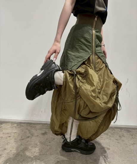 【RE;CIRCLE】 RE U.S Military Rebuild Parachute Layered Skirt Khaki / 260423-007